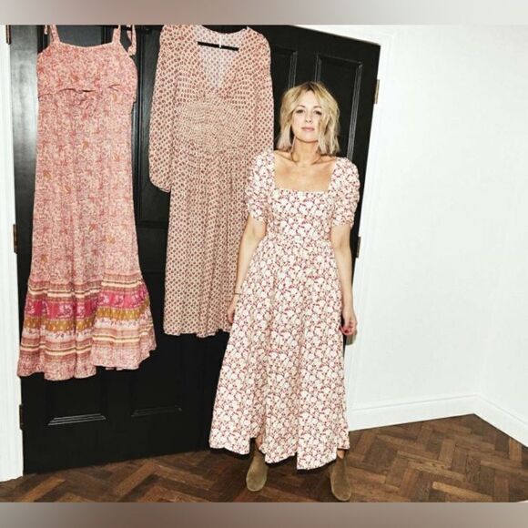 Free People She's A Dream Midi Dress 6 Floral Pink Red Yellow Botanical - Picture 4 of 5